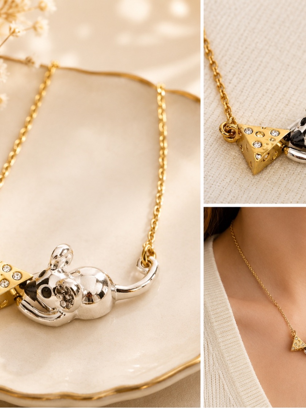 Kate Spade New York Mouse and Cheese Gold Tone Mixed Metal Rhinestone Pendent